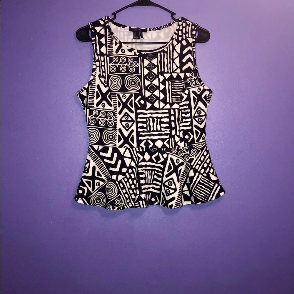 Forever21 Black and White Aztec Peplum Shirt